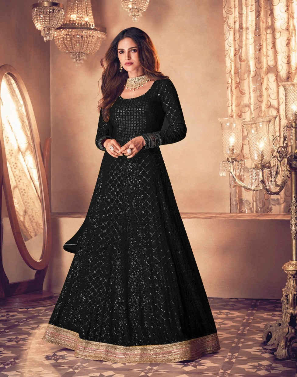 Black color fancy designer gown for wedding functions – Joshindia