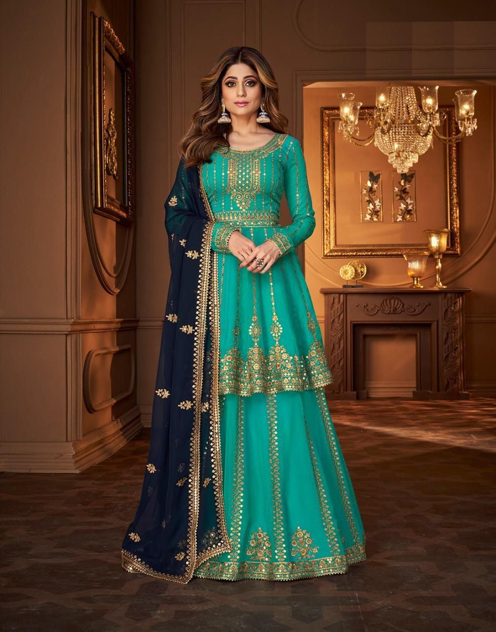 Bottle Green Color Georgette Embroided Semi Stitched Ghaghra Suit –  Joshindia