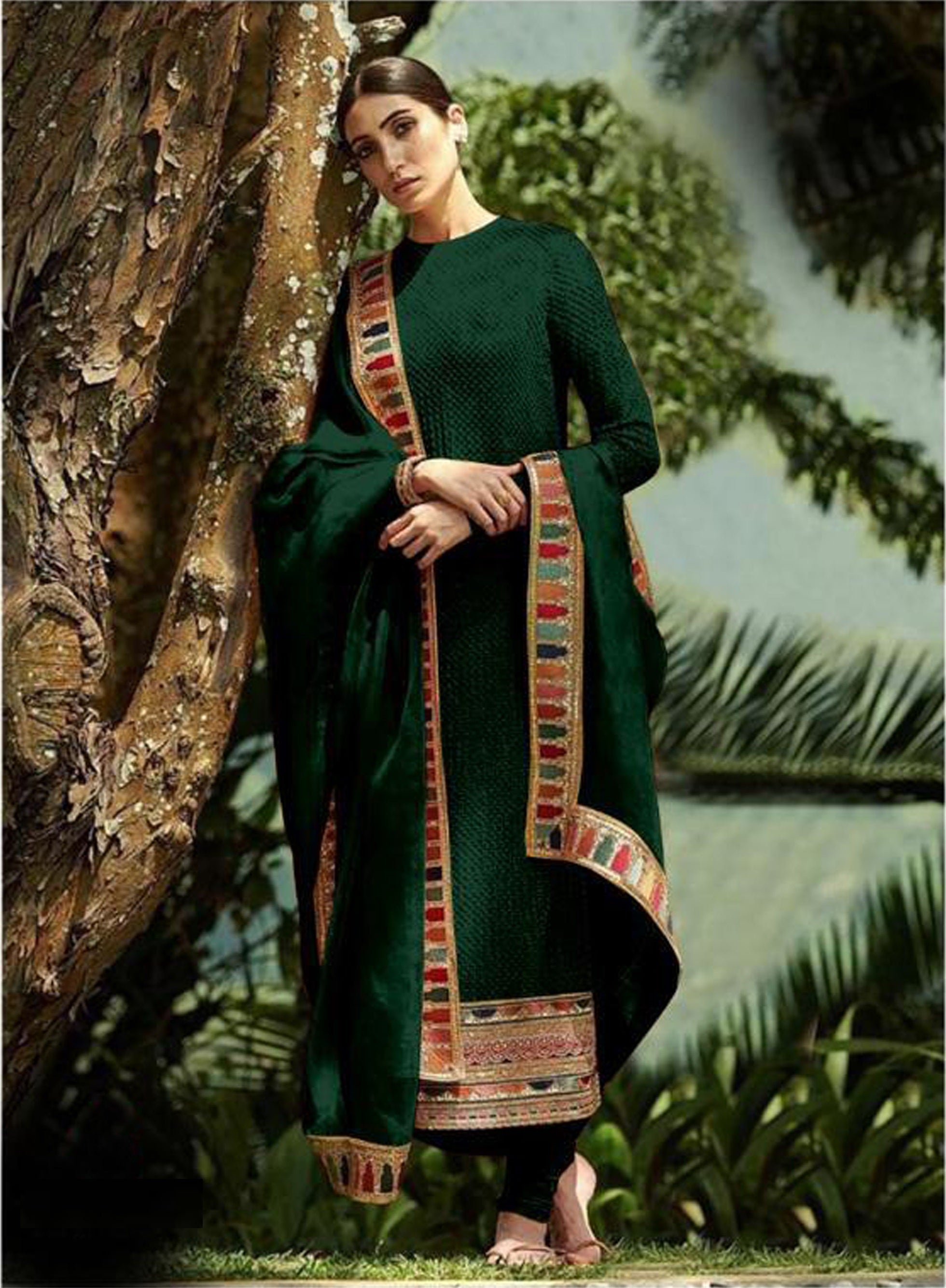 Dark green shop suit with dupatta