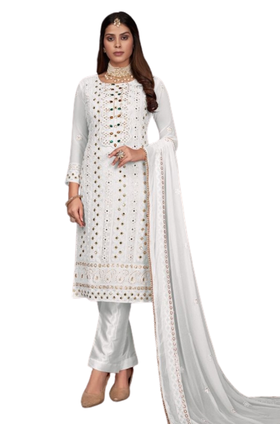 White Color Women Soft Net Embroidery Work Straight Salwar Suit For Wo –  Joshindia