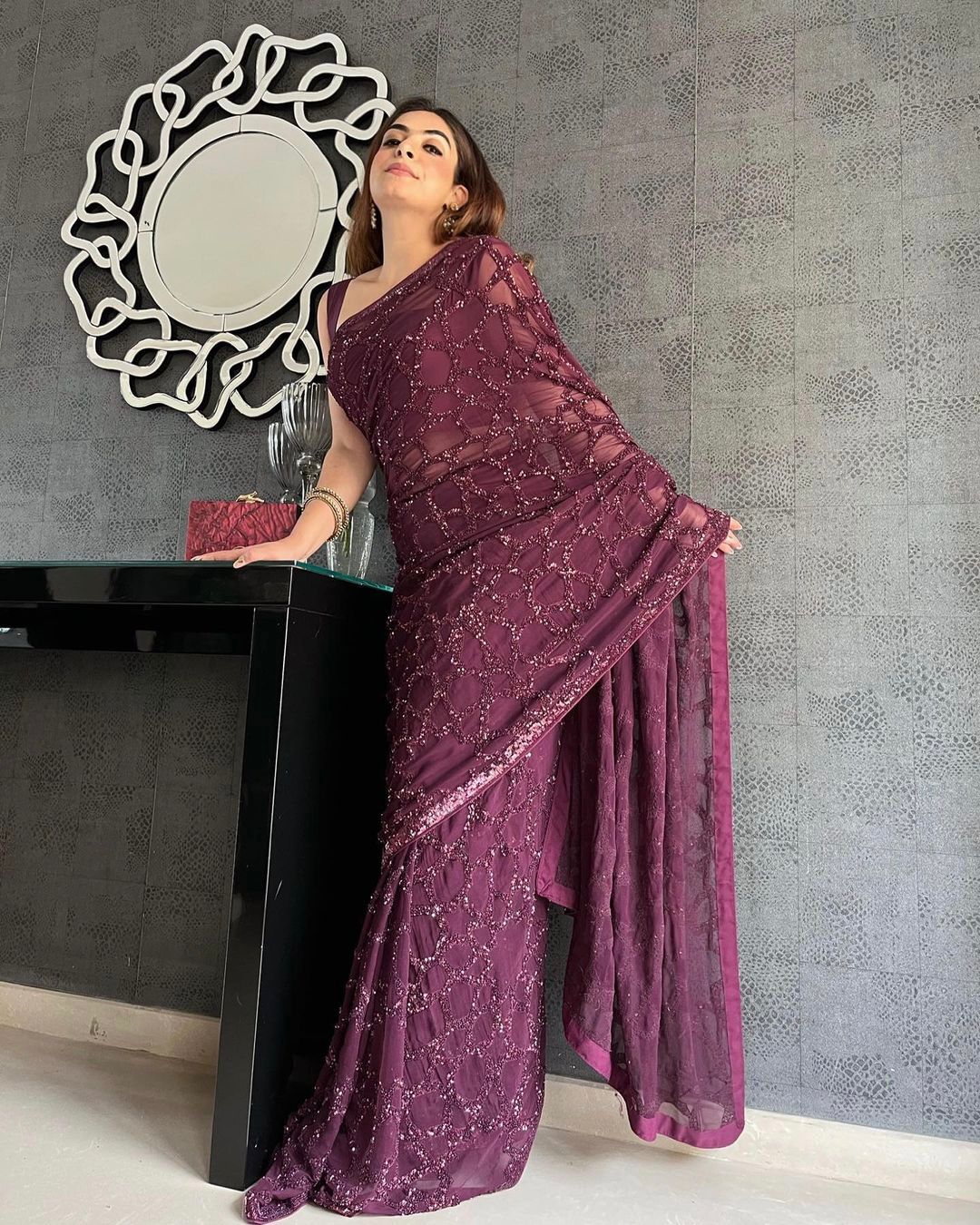 Beautiful Purple color sequence saree for partywear look – Joshindia