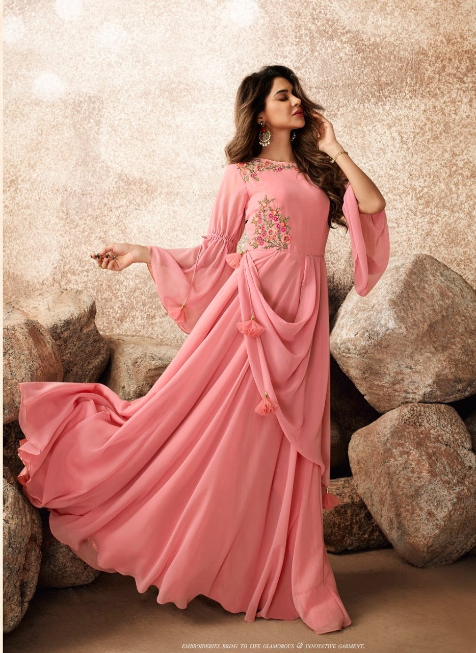 Peach Color Designer Georgette Gown – Joshindia