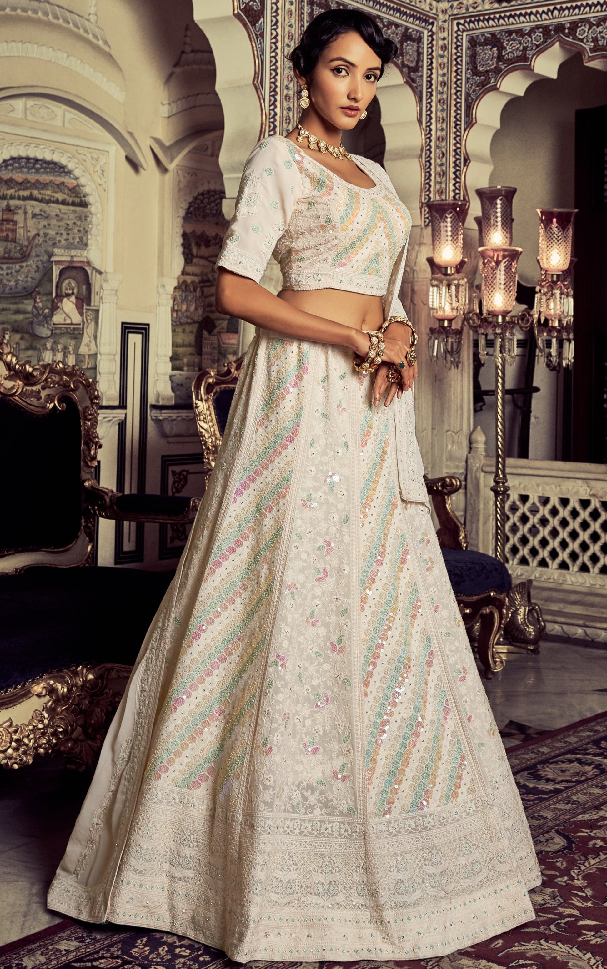 Buy Sangeet & Wedding Lehenga Choli - Embroidered Net White Lehenga –  Empress Clothing