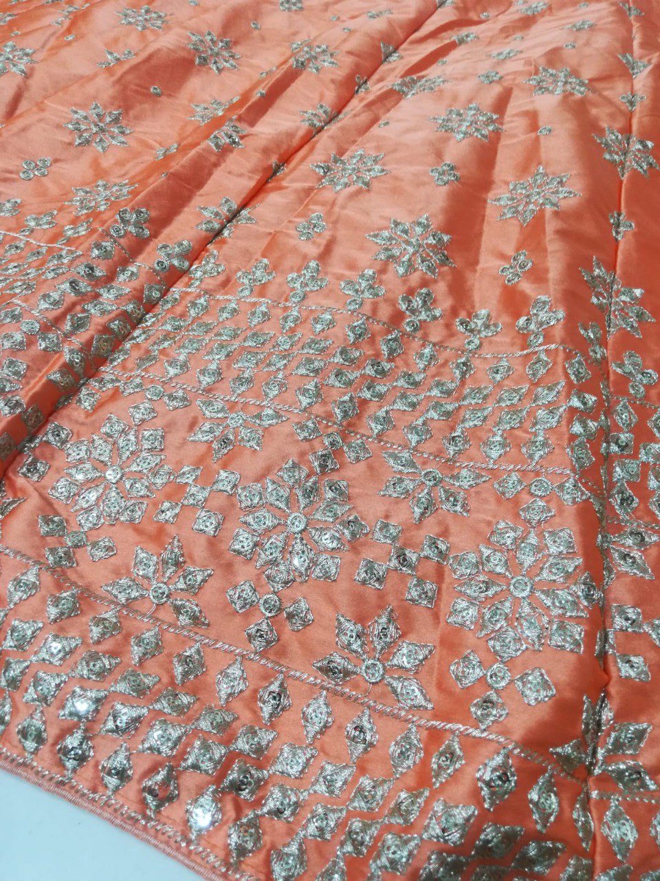 Delightful Orange Sequins, Zari with Embroidered Devsena Silk Lehenga Choli - Joshindia