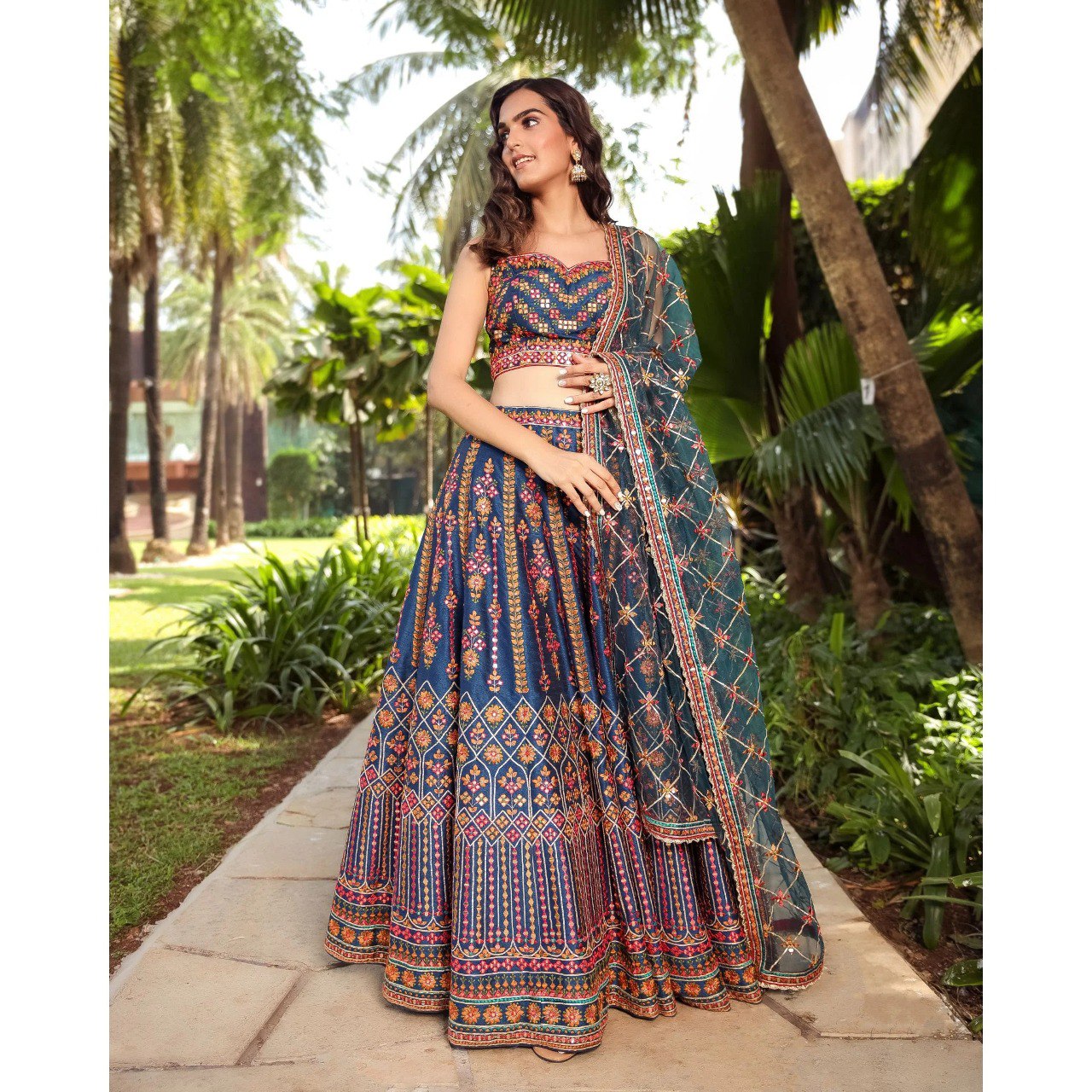 Designer Blue Multi Color Thread Embroidery Lehenga Choli