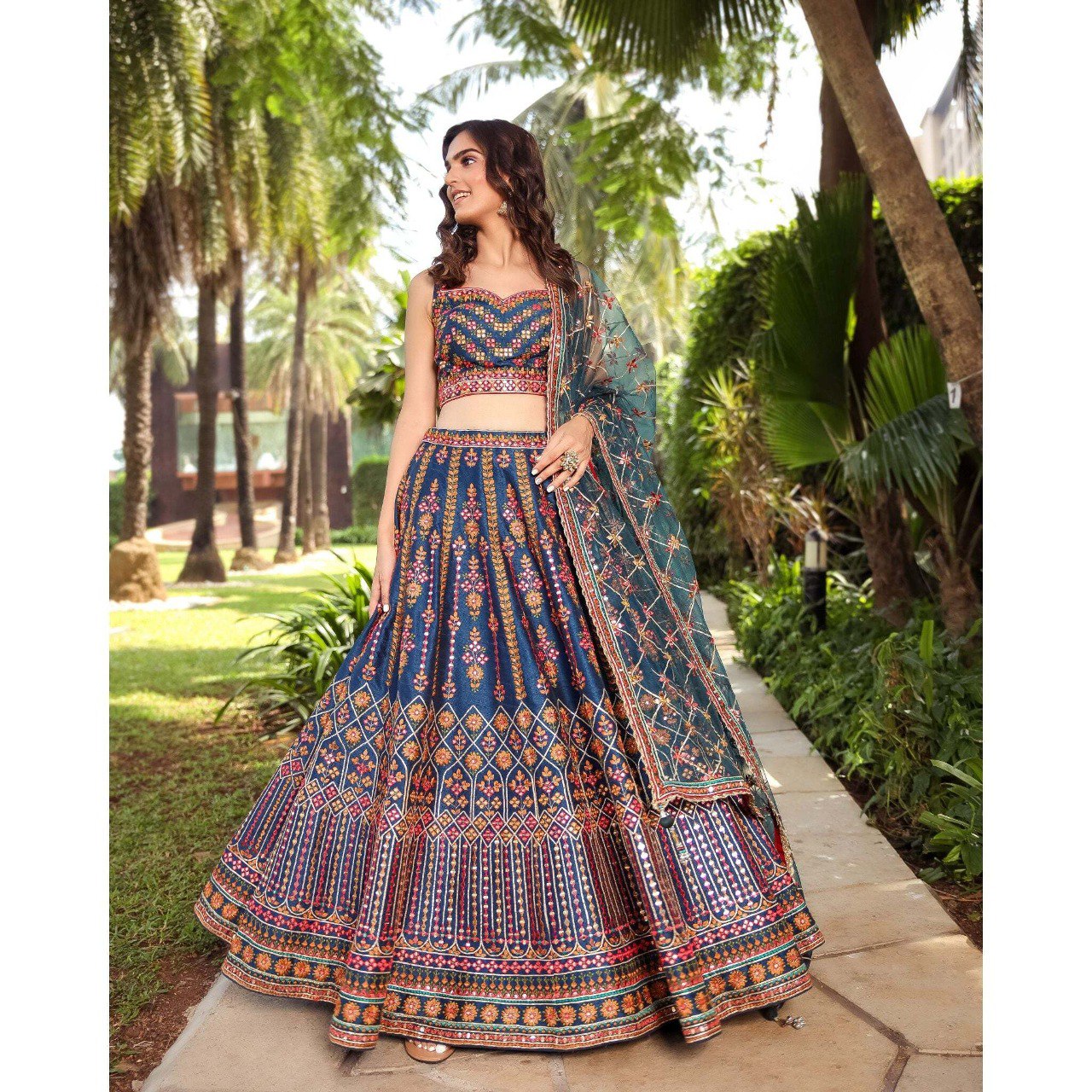 Designer Blue Multi Color Thread Embroidery Lehenga Choli