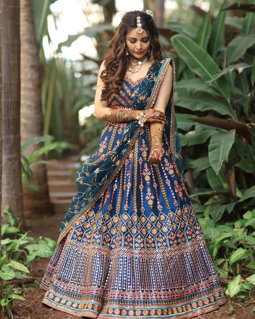 Designer Blue Multi Color Thread Embroidery Lehenga Choli