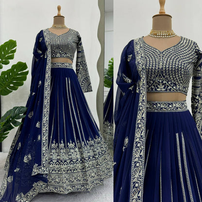 Blue color georgette thread & sequence embroidery lehenga choli