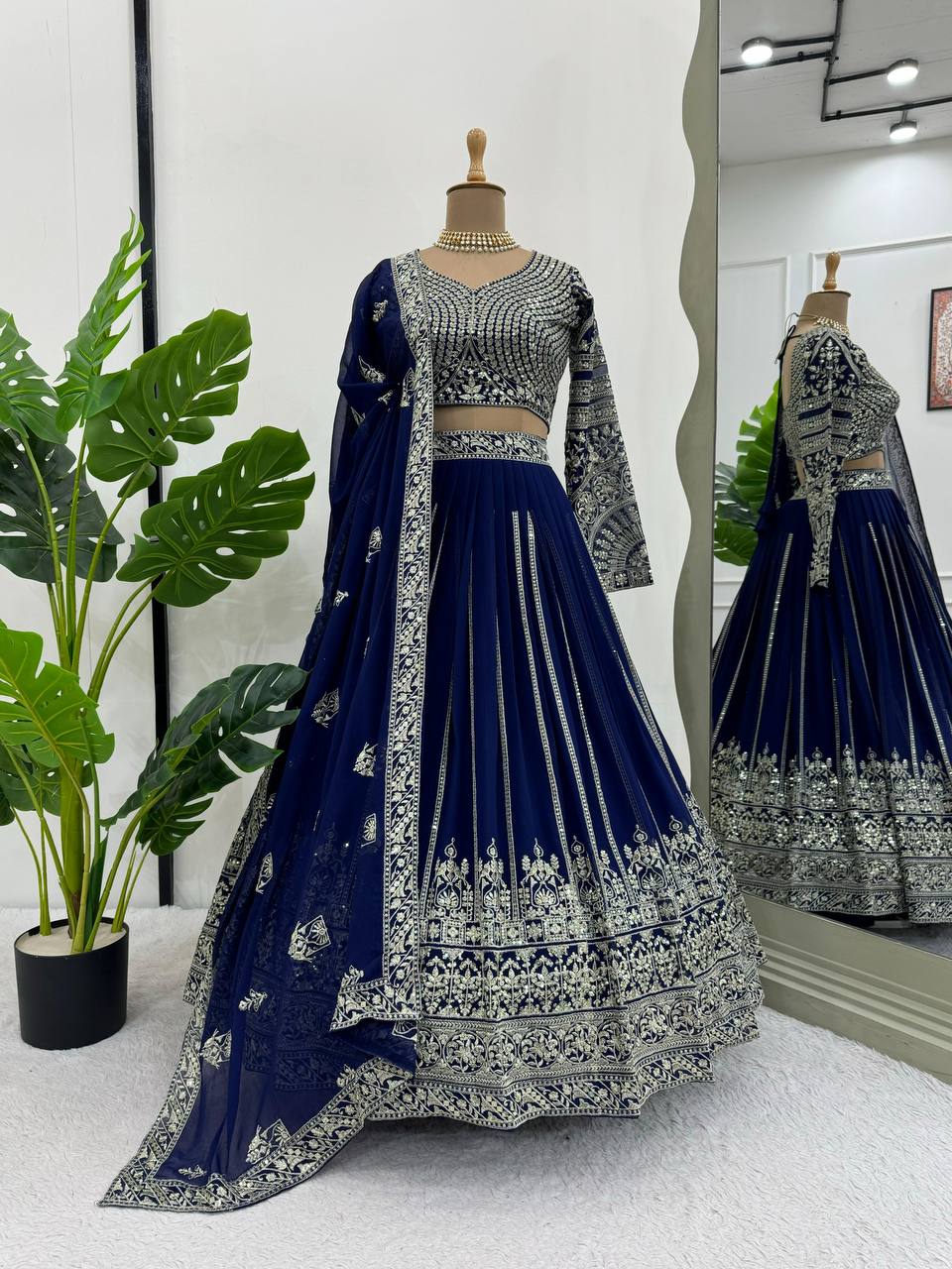 Fancy Party Wear on sale Heavy Georgette Blue Lehenga Choli For Women USA | Trendy Manish Malhotra Lehenga Choli With Embroidery With Sequence Work.