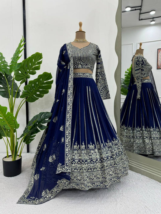 Blue color georgette thread & sequence embroidery lehenga choli