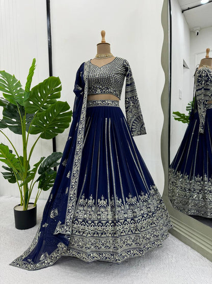 Blue color georgette thread & sequence embroidery lehenga choli