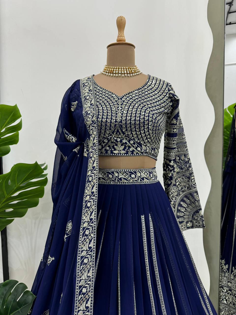 Blue color georgette thread & sequence embroidery lehenga choli