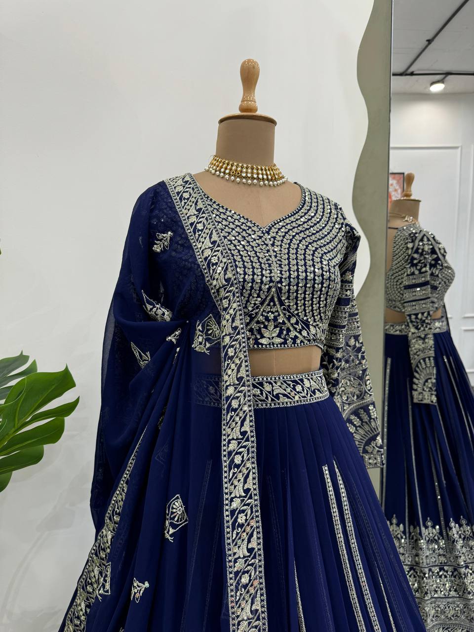 Blue color georgette thread & sequence embroidery lehenga choli