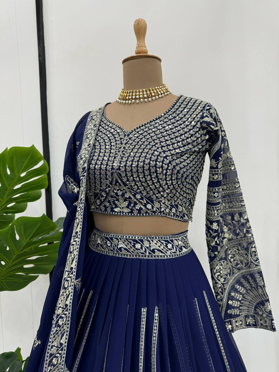 Blue color georgette thread & sequence embroidery lehenga choli