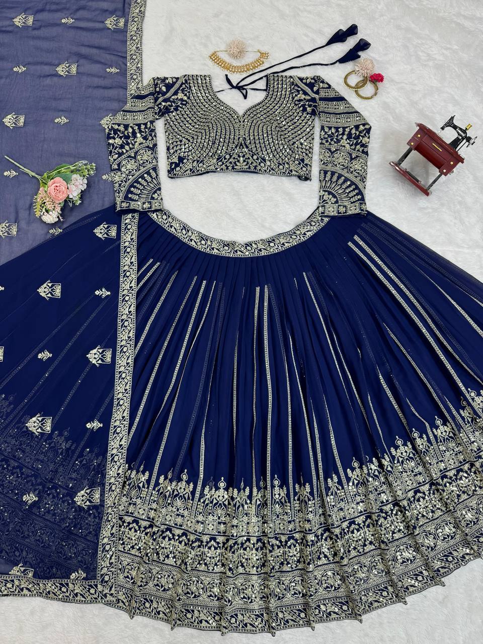 Blue color georgette thread & sequence embroidery lehenga choli