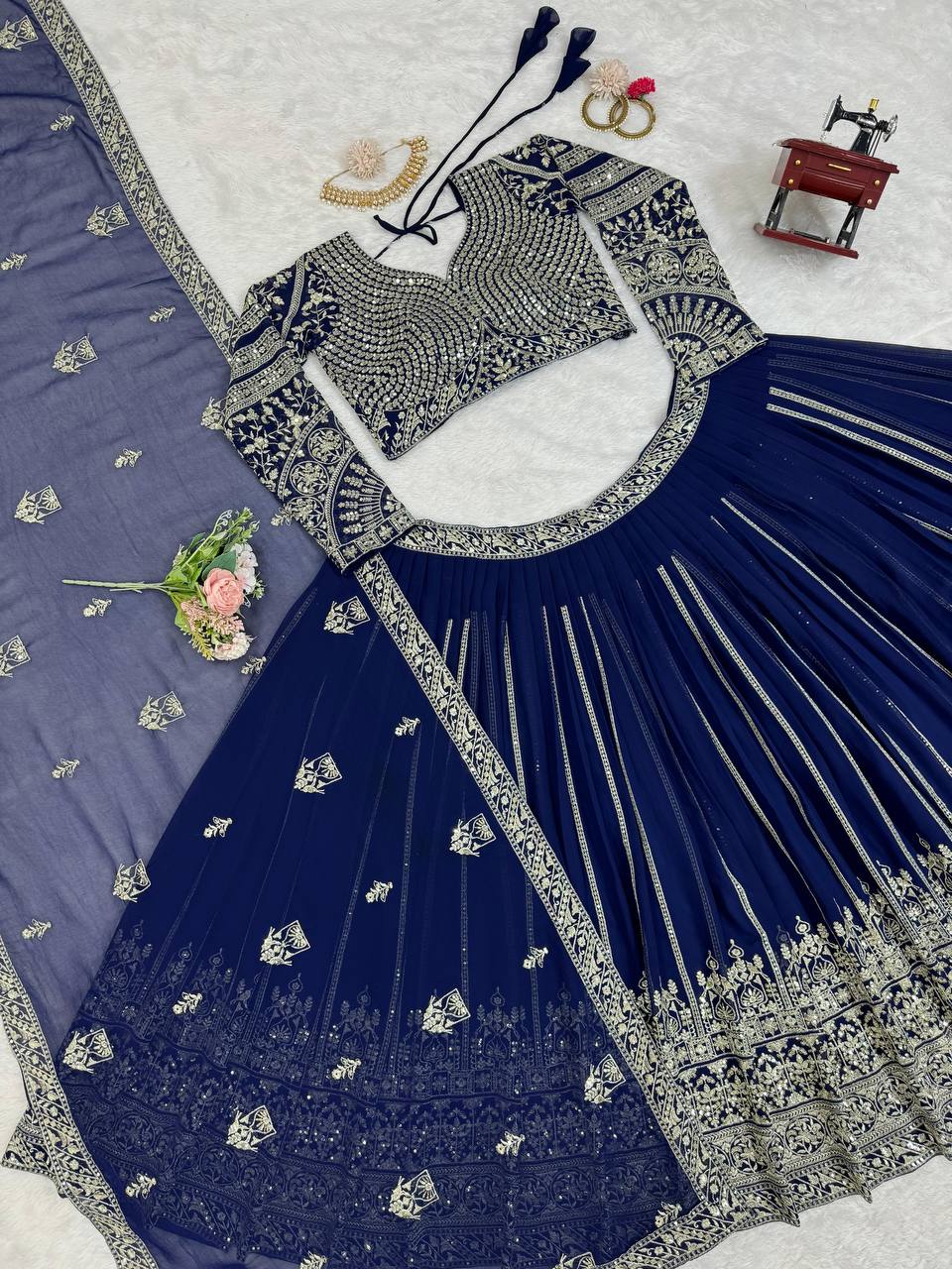 Blue color georgette thread & sequence embroidery lehenga choli