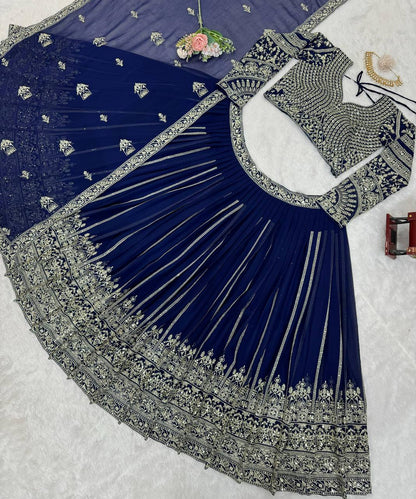 Blue color georgette thread & sequence embroidery lehenga choli