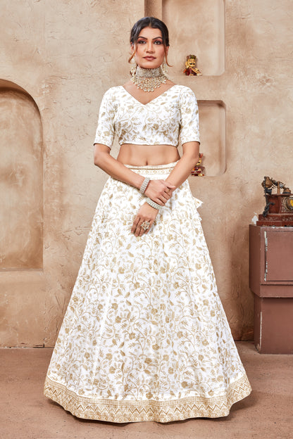 Lovely White Sequins & Embroidered  Lehenga - Joshindia