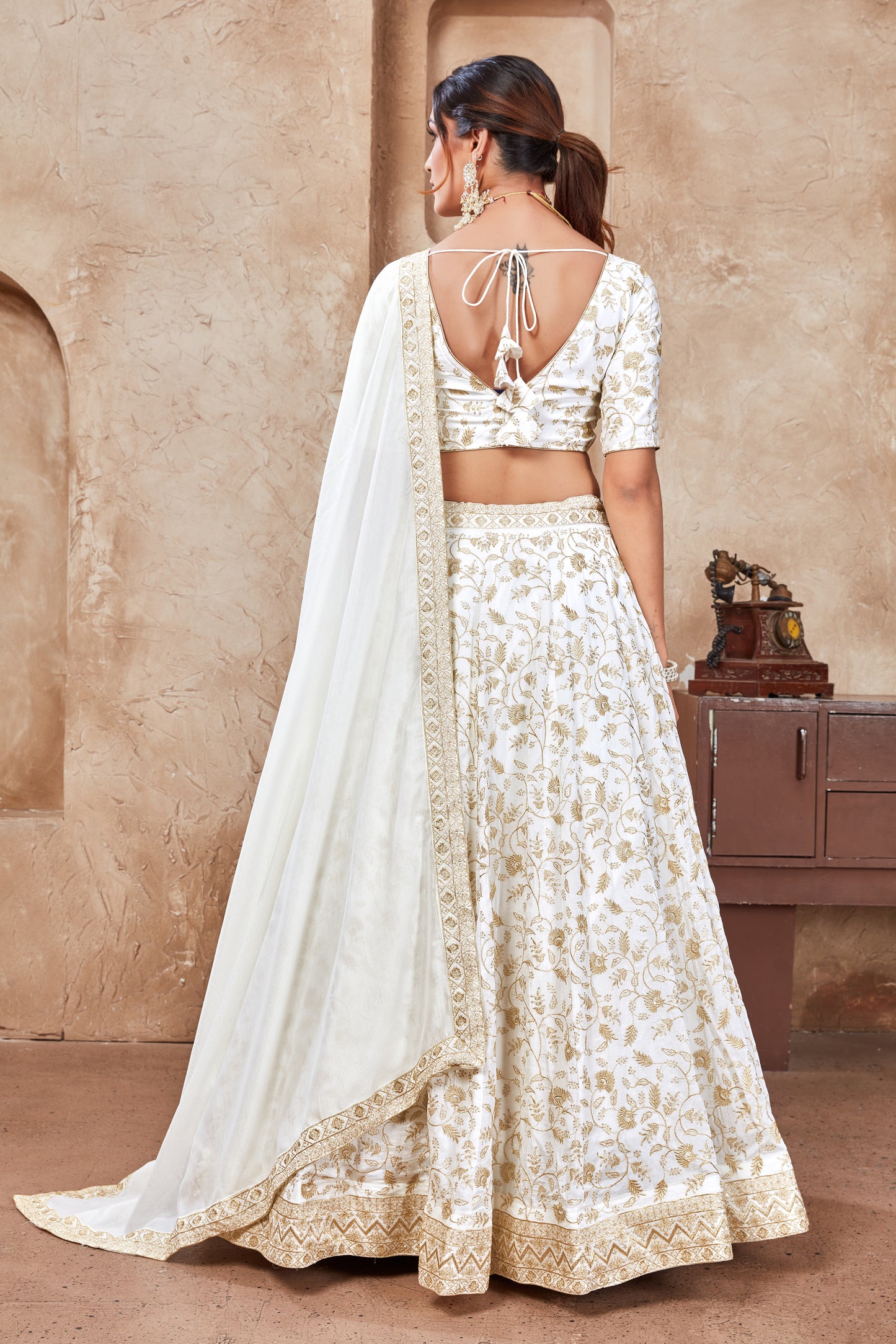 Lovely White Sequins & Embroidered  Lehenga - Joshindia