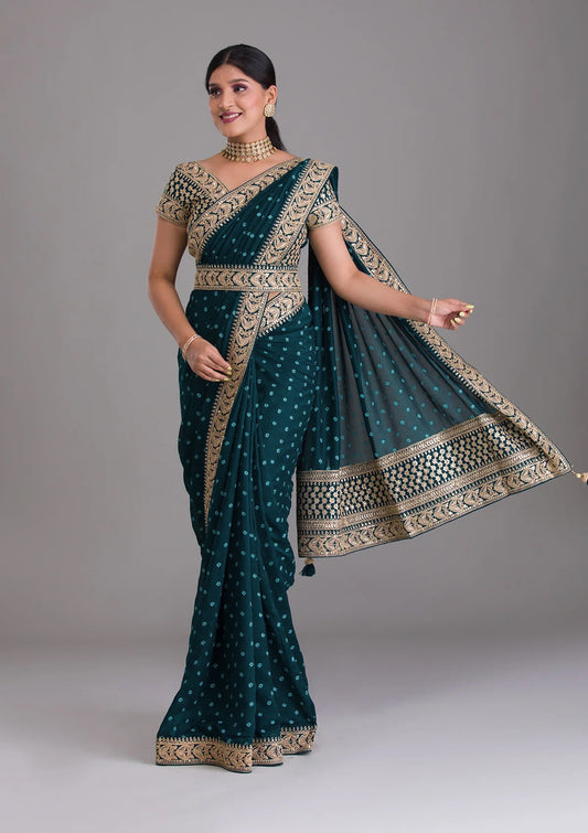 Petrol blue soft silk saree - JOSHINDIA - Joshindia