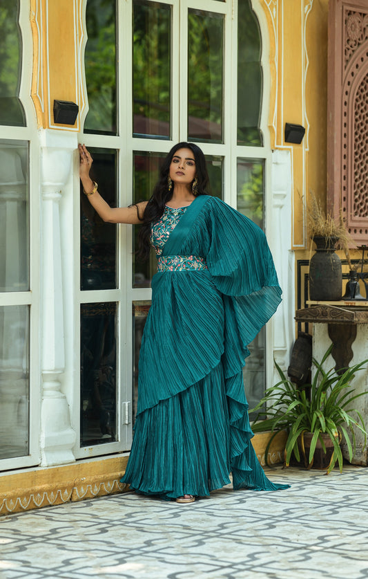 Petrol Colour Fancy Designer Saree - JOSHINDIA - Joshindia