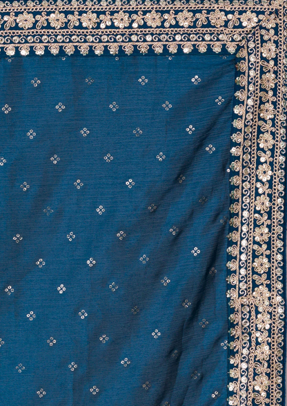 petrol colour sequence embroidery work saree - Joshindia