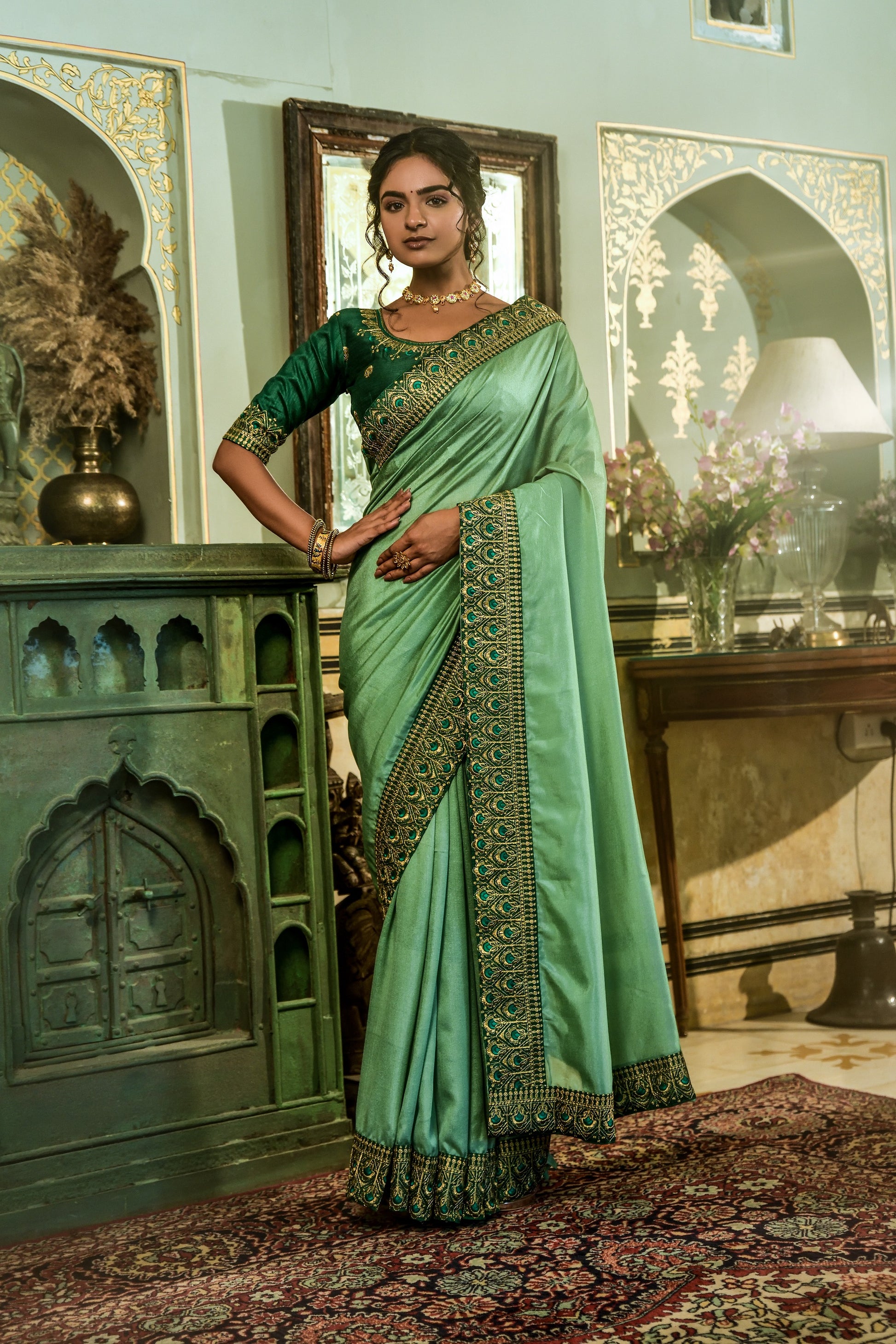 Buy Pista Green Sarees Online In India At Best Price Offers – Joshindia