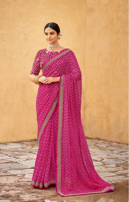 Rani Georgette Embroidered Saree - JOSHINDIA - Joshindia