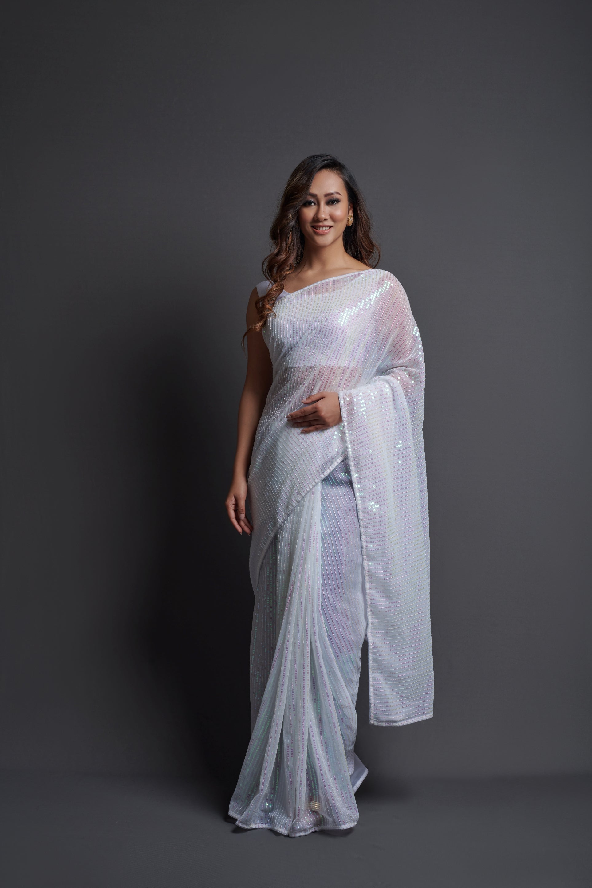 Nusrat Faria in @shamimanabi's shimmering white saree from the Soft  Springtime Collection ✨ Makeup and photo courtesy:… | Instagram