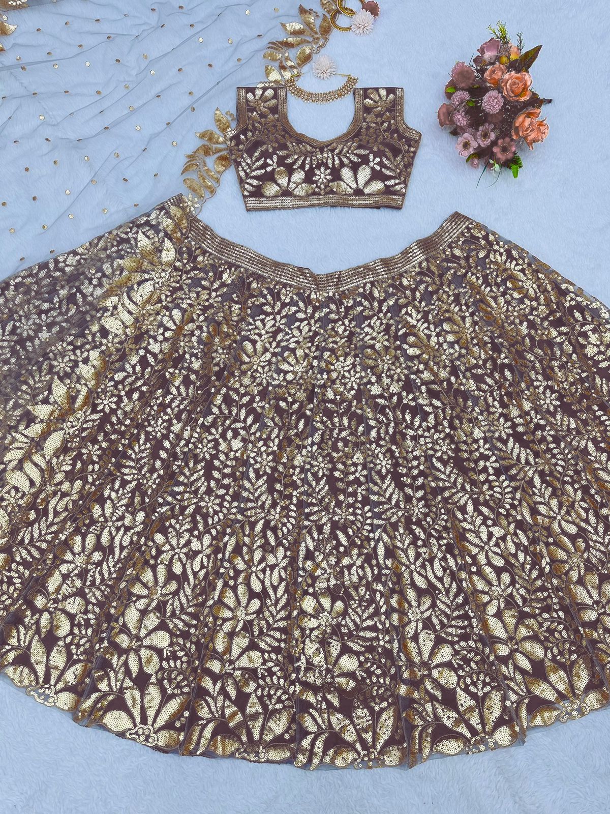 Buy Trendy Gold Lehenga Choli Online in India - Joshindia