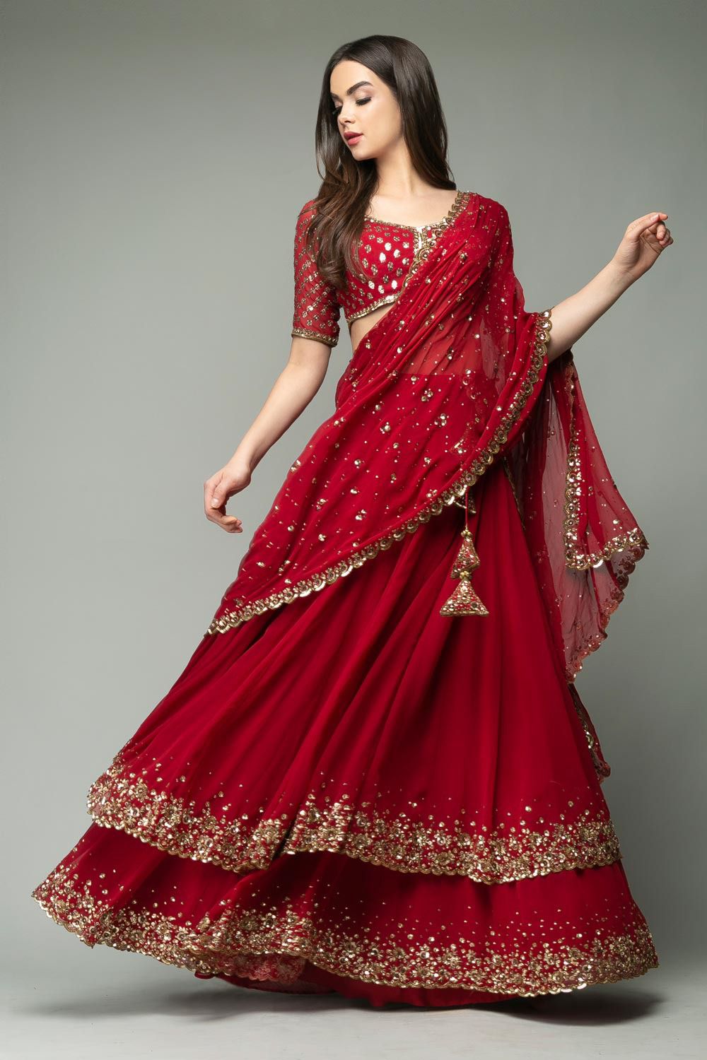 Buy Designer Sarees, Salwar Kameez, Kurtis & Tunic and Lehenga Choli.Beautiful  Net Indian Red Lehenga Choli