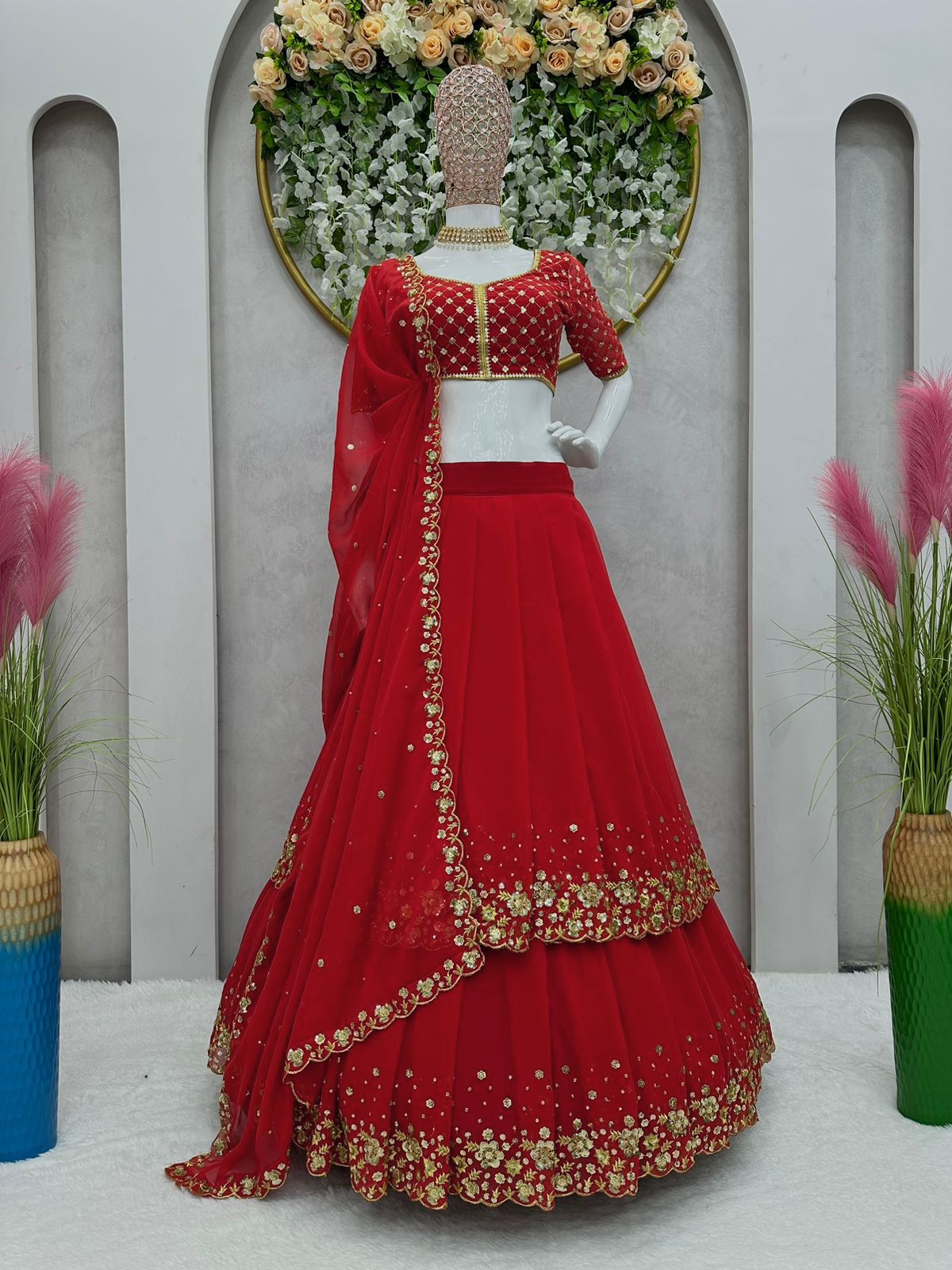 buy online red color designer lehenga choli – Joshindia