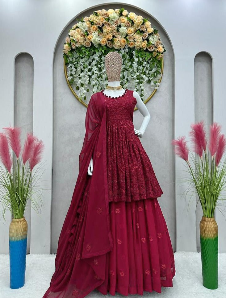 Party Wear Maroon Ladies Designer Skirt Crop Top Lehenga at Rs 1600 in Surat