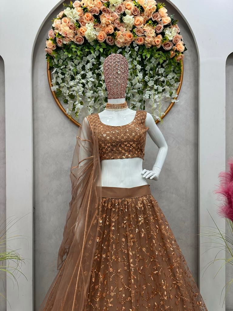 Brown Color Party Wear ReadyMade Designer Lehenga Choli With Belt :: ANOKHI  FASHION