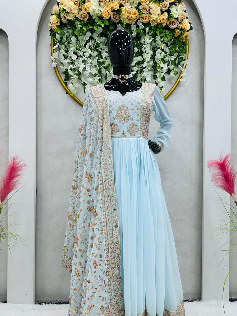 Georgette Indo-Western Clothing in Blue Color: Buy Online | Utsav Fashion