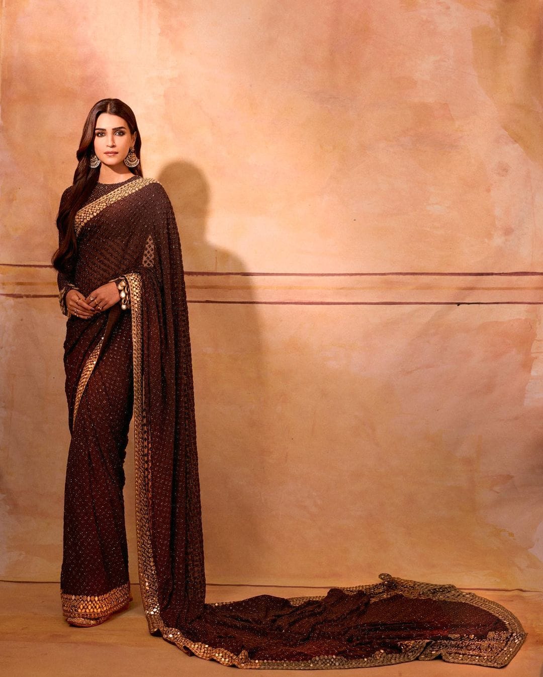 Coffee Brown Chiffon Saree with Banglori Silk Blouse  https://www.sareessalwarkameez.com/prod... | Party wear sarees online,  Chiffon saree, Party wear sarees