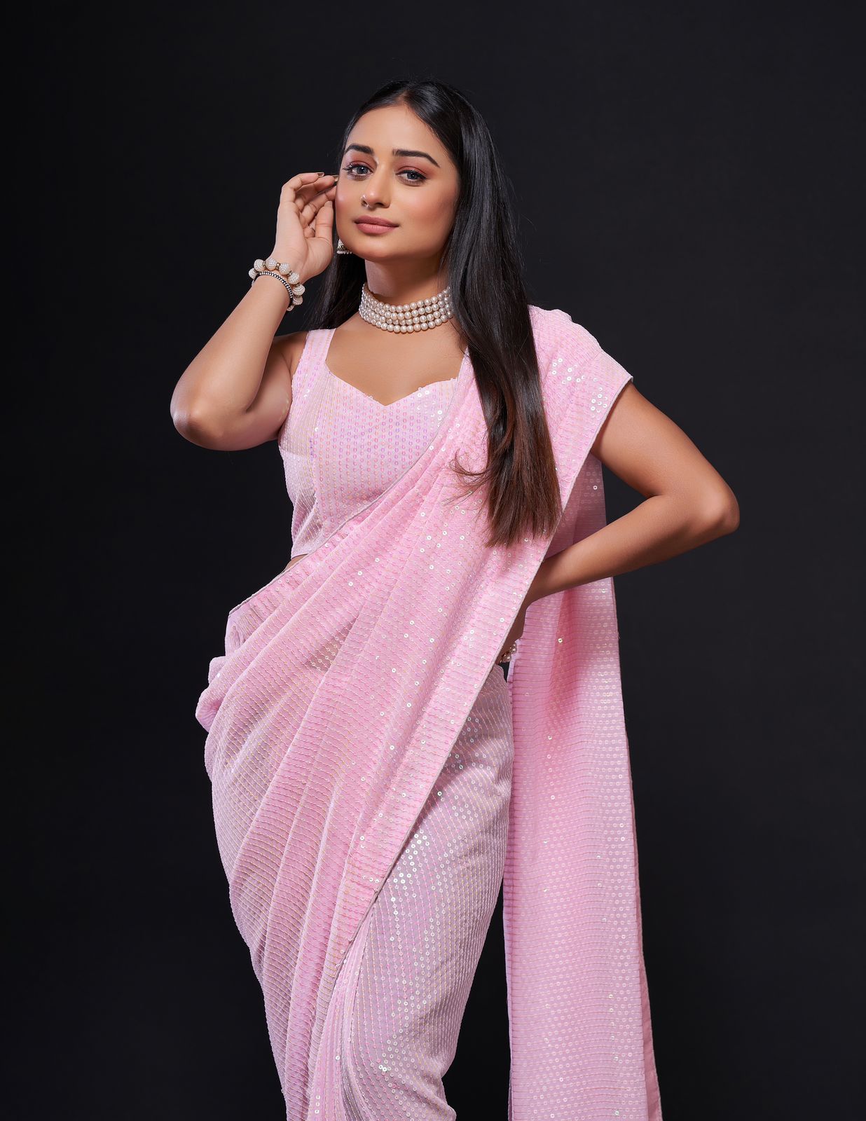 Flamingo Pink Silver Zari Gotta Patti Work Organza Satin Saree With Tu –  Fabcurate