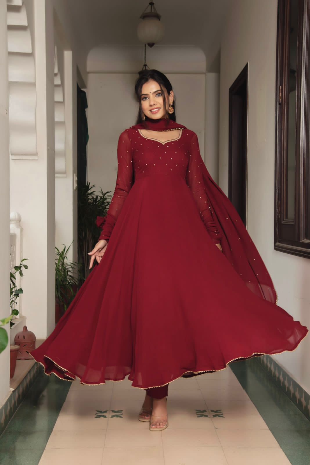 Buy Red Floral Flared Gown Online at Best Price at Global Desi-  FW22GM242MXORZ