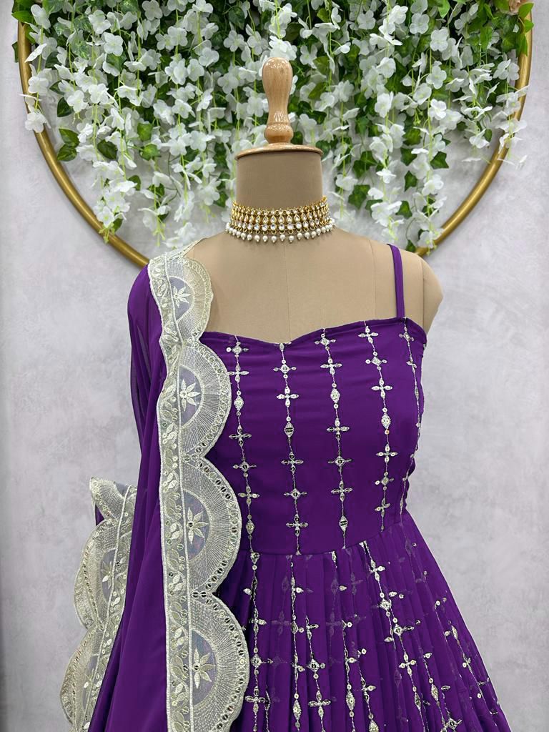 Purple Embroidered Sharara Suit In Georgette Latest 4158SL04
