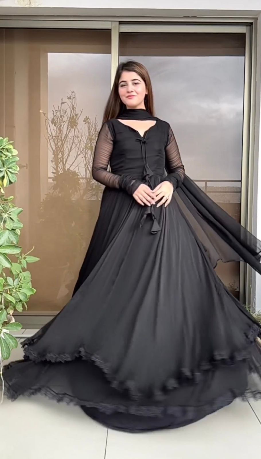 Classic Black Net Pakistani Frock Dupatta Party Dress – Nameera by Farooq