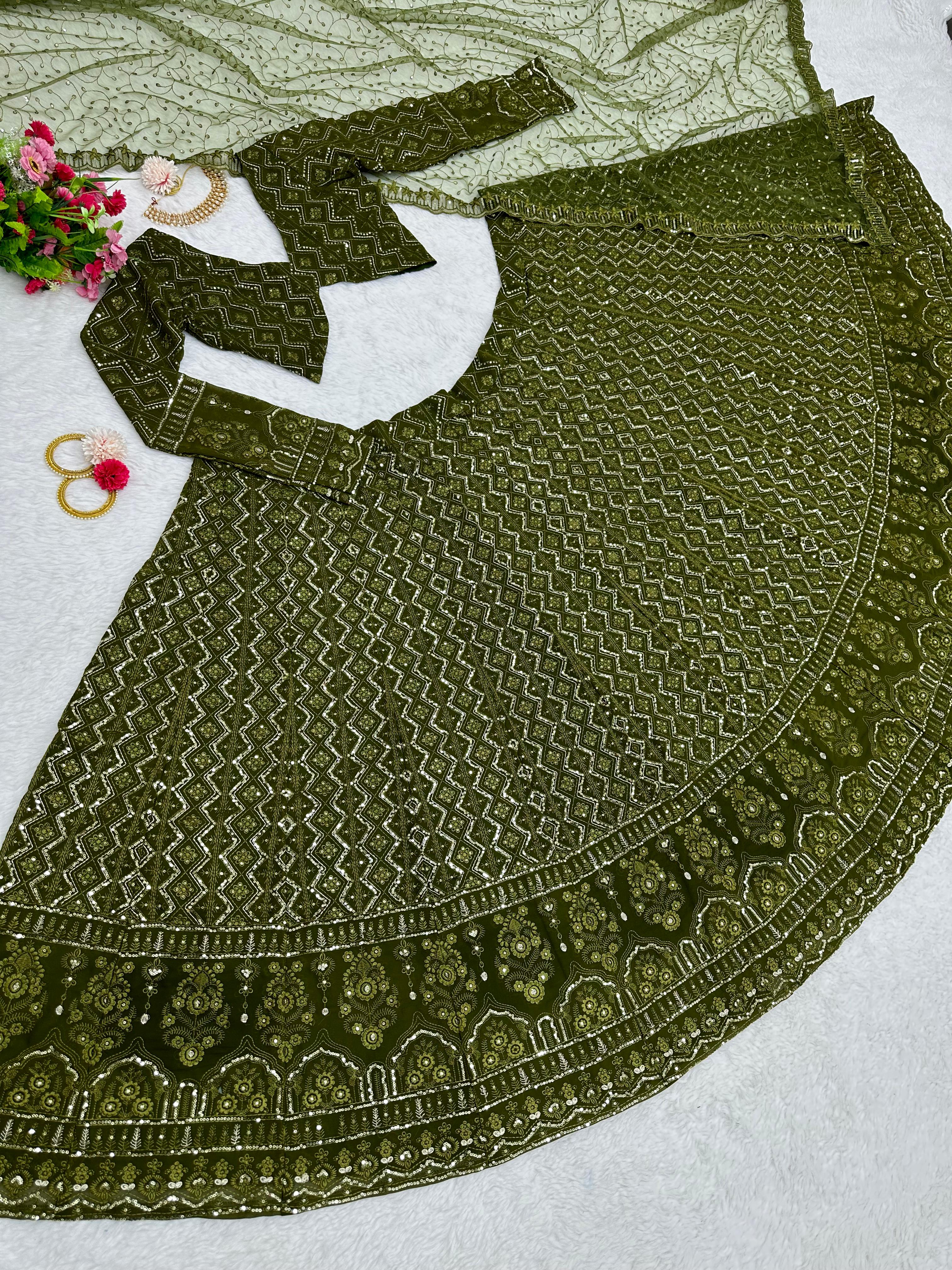 Buy Women's Banarasi Silk Brocade Chanderi Carry Pattern Lehenga  Skirt(Ramagreen,38) at Amazon.in