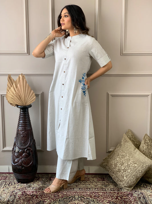 Amazing White Cotton A Line Kurta Set with Pockets - Joshindia