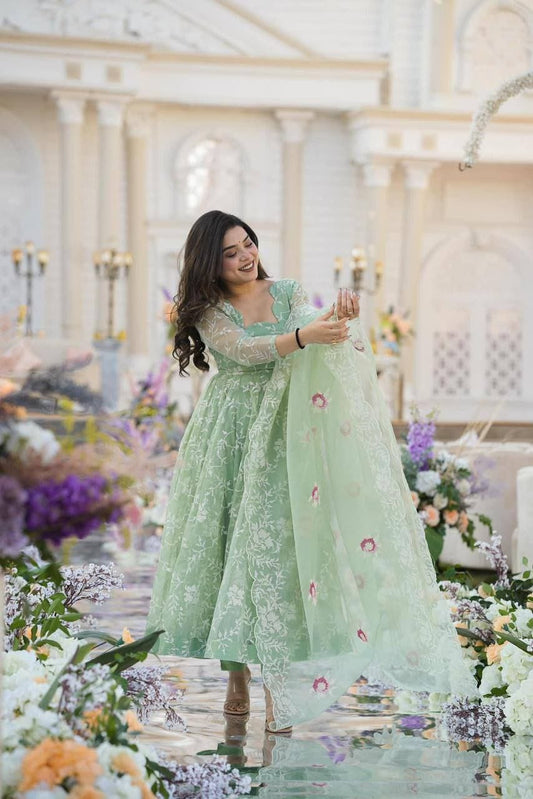 Mint Green Embroidered Suit Set - Joshindia