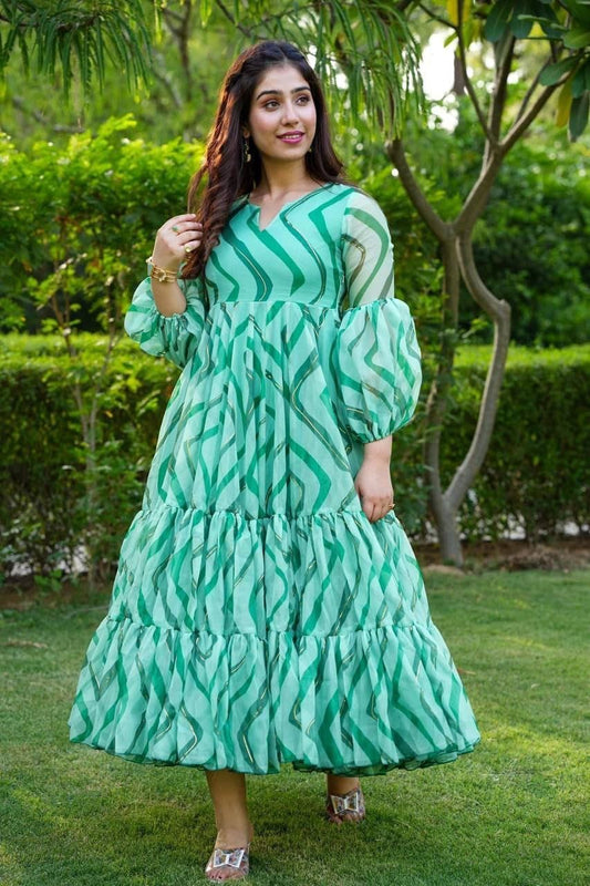 Green Zig Zag Maxi For Women At Best Price Online - Joshindia