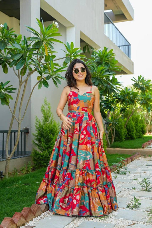 Buy Cora Floral Printed Cuffed Sleeves A-Line Maxi Dress - Joshindia