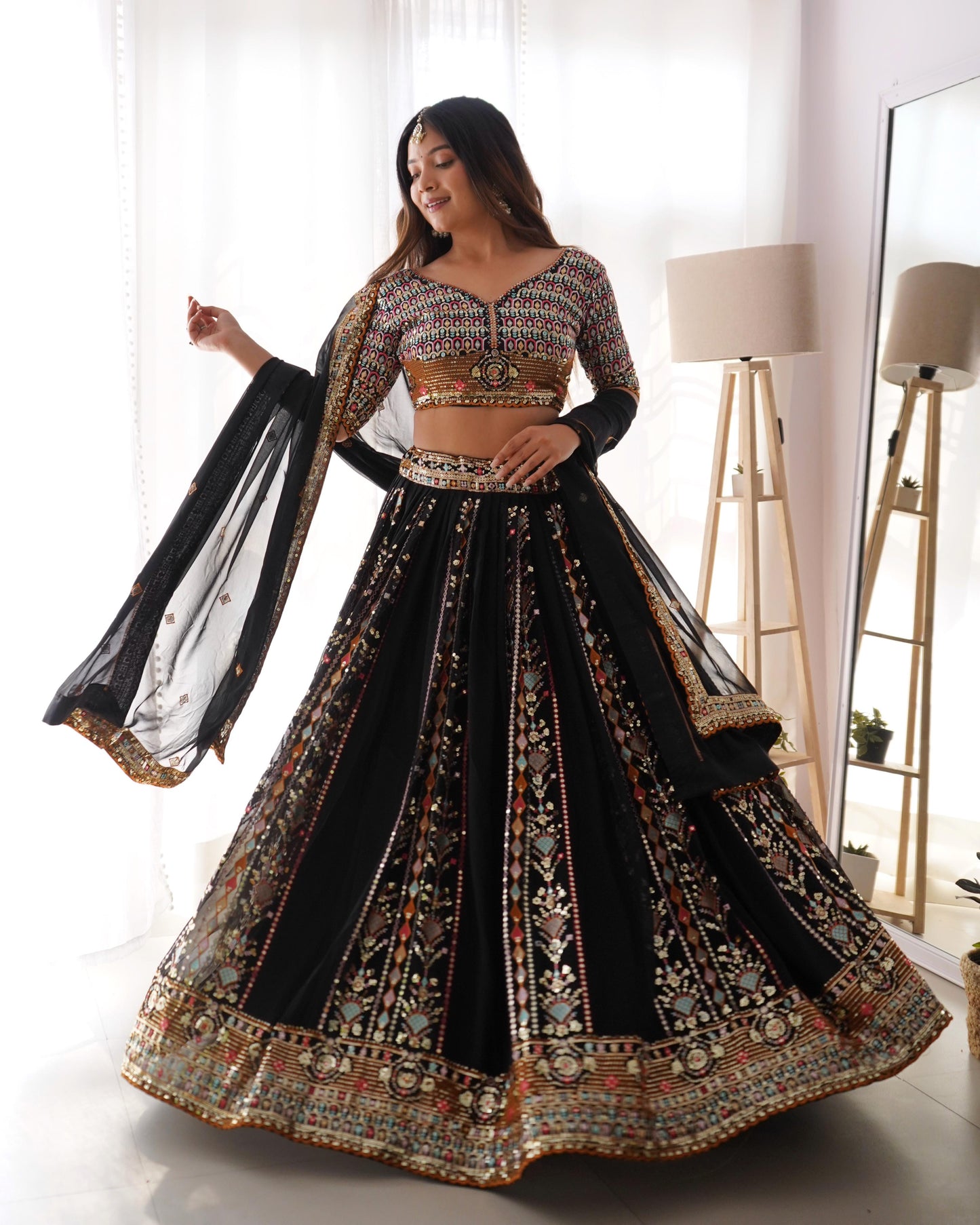 Designer traditional lehenga choli of embroidery sequence work - Joshindia