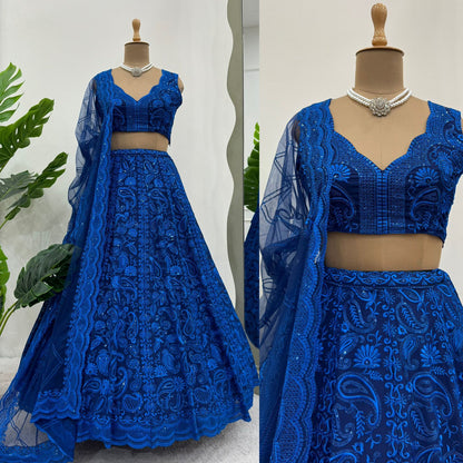 Royal Blue Color Heavy Embroidered Zari Sequence Designer Lehenga Choli - Joshindia