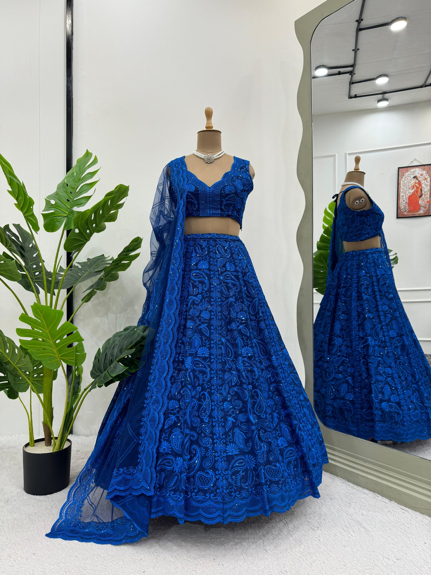 Royal Blue Color Heavy Embroidered Zari Sequence Designer Lehenga Choli - Joshindia