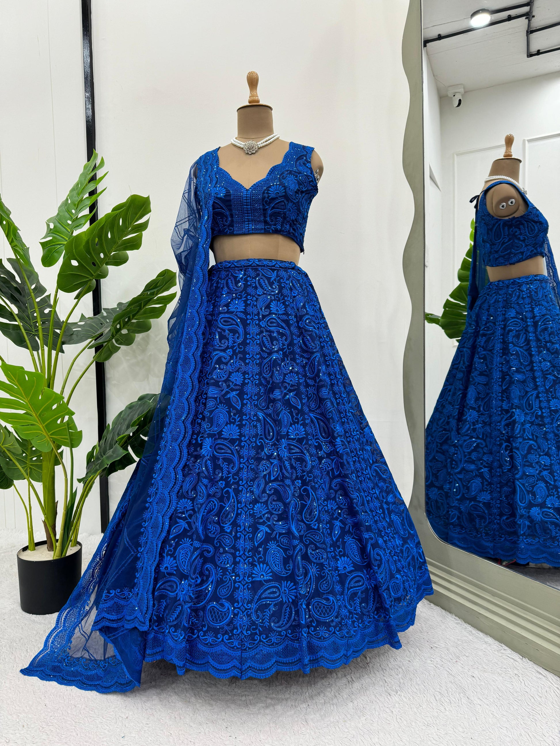 Royal Blue Color Heavy Embroidered Zari Sequence Designer Lehenga Choli - Joshindia