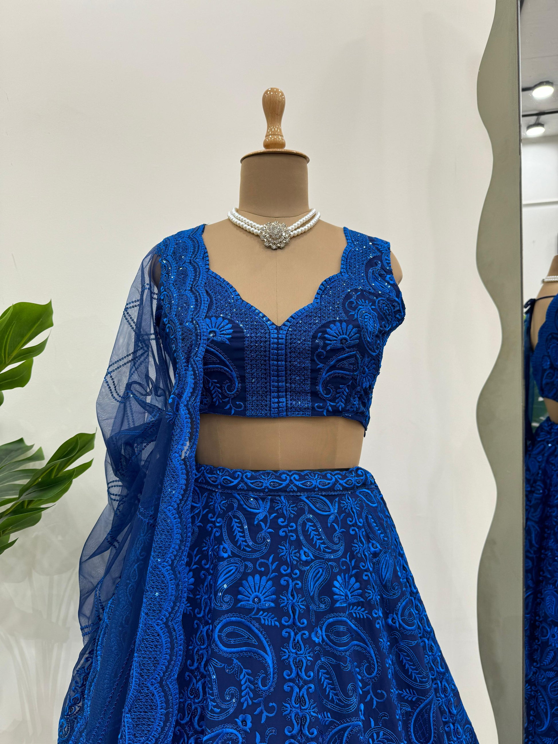 Royal Blue Color Heavy Embroidered Zari Sequence Designer Lehenga Choli - Joshindia